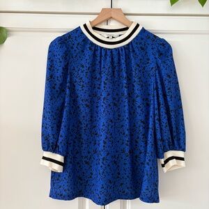 Crosby Mollie Burch Small 3/4 Sleeve Cuff Splatter Top Blue & Black Top